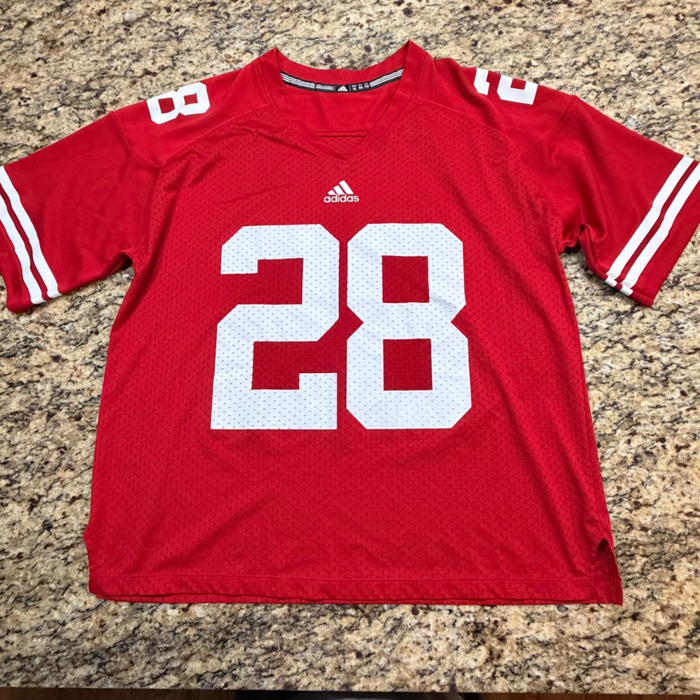 Adidas Wisconsin Badgers #28 Football Jersey Red Mens XL V-Neck Mesh ws